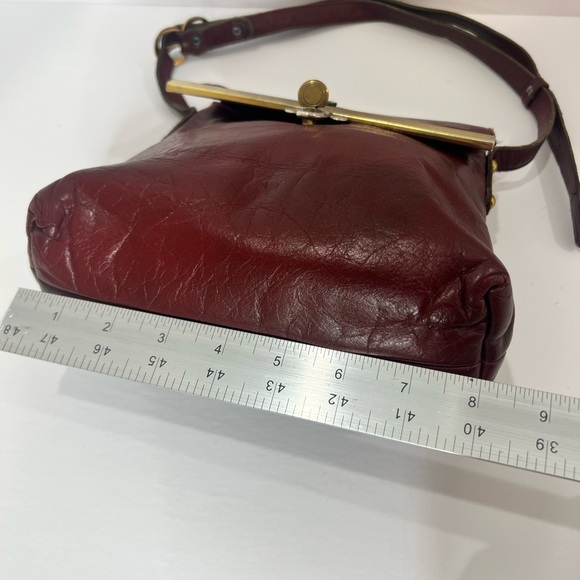 Vintage 60s 70s Leather Handbag AIGNER Handmade Shoulder Bag Maroon Purse - Picture 15 of 16